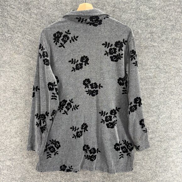 Liz Claiborne Shirt Women M Medium Gray Floral Button Up Collared Long Sleeve - Picture 2 of 6